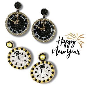 New Years Eve Celebration Almost Midnight Clock Theme Earrings - SET OF 2 - NEW